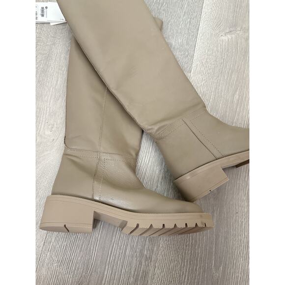 NWT Zara Leather Flat Knee High Boots Size 5 Taupe Sand Minimalist Blogger Fave - Picture 3 of 10